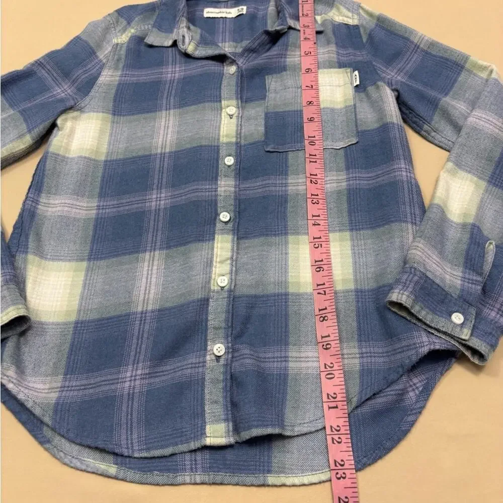 Abercrombie Kids Blue and Purple Girl's Plaid Flannel Button Shirt Size 9/10